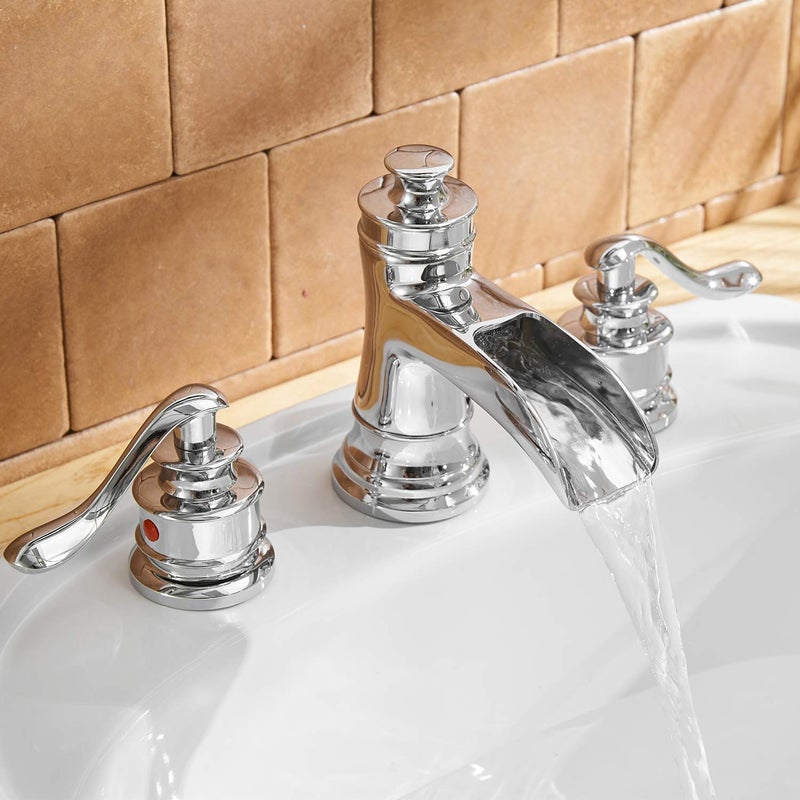 BWE 8 Inch Widespread Bathroom Faucet Chrome with Pop Up Drain and Supply Hose Two-Handle 3 Holes Waterfall Bathroom Sink Faucet Lavatory Mixer Tap - Image 4